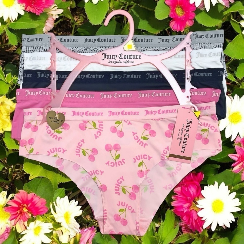 Juicy Couture Bikini Brief Pink, Black, White, Gray Logo 5 Panties Set Size L